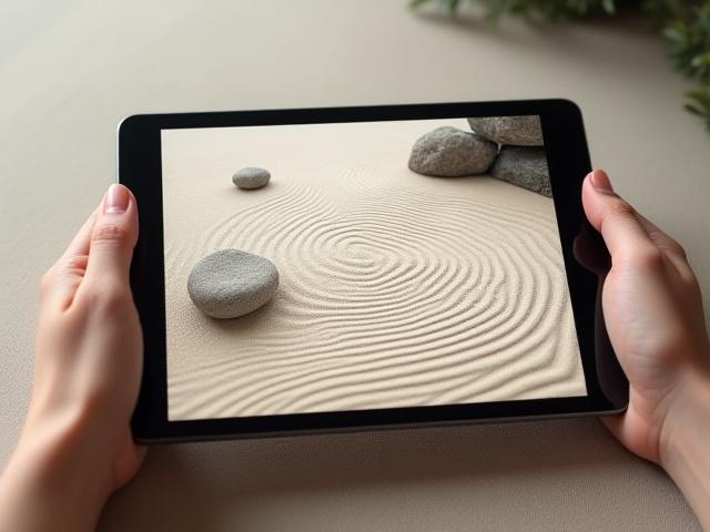 タブレットに表示されたデジタル禅庭園
