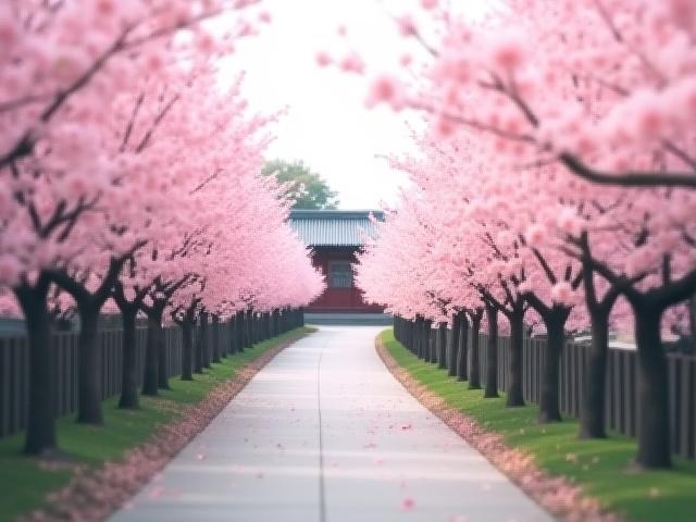 春の京都、桜並木の道